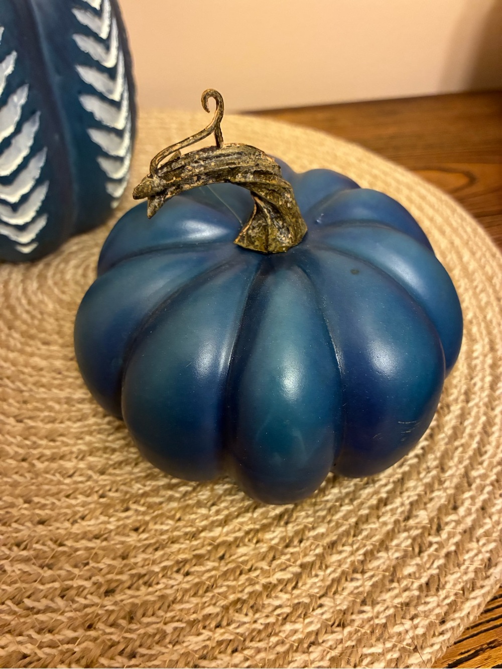 Blue and White Decorative Pumpkin Set of 4 - Picture 10 of 14